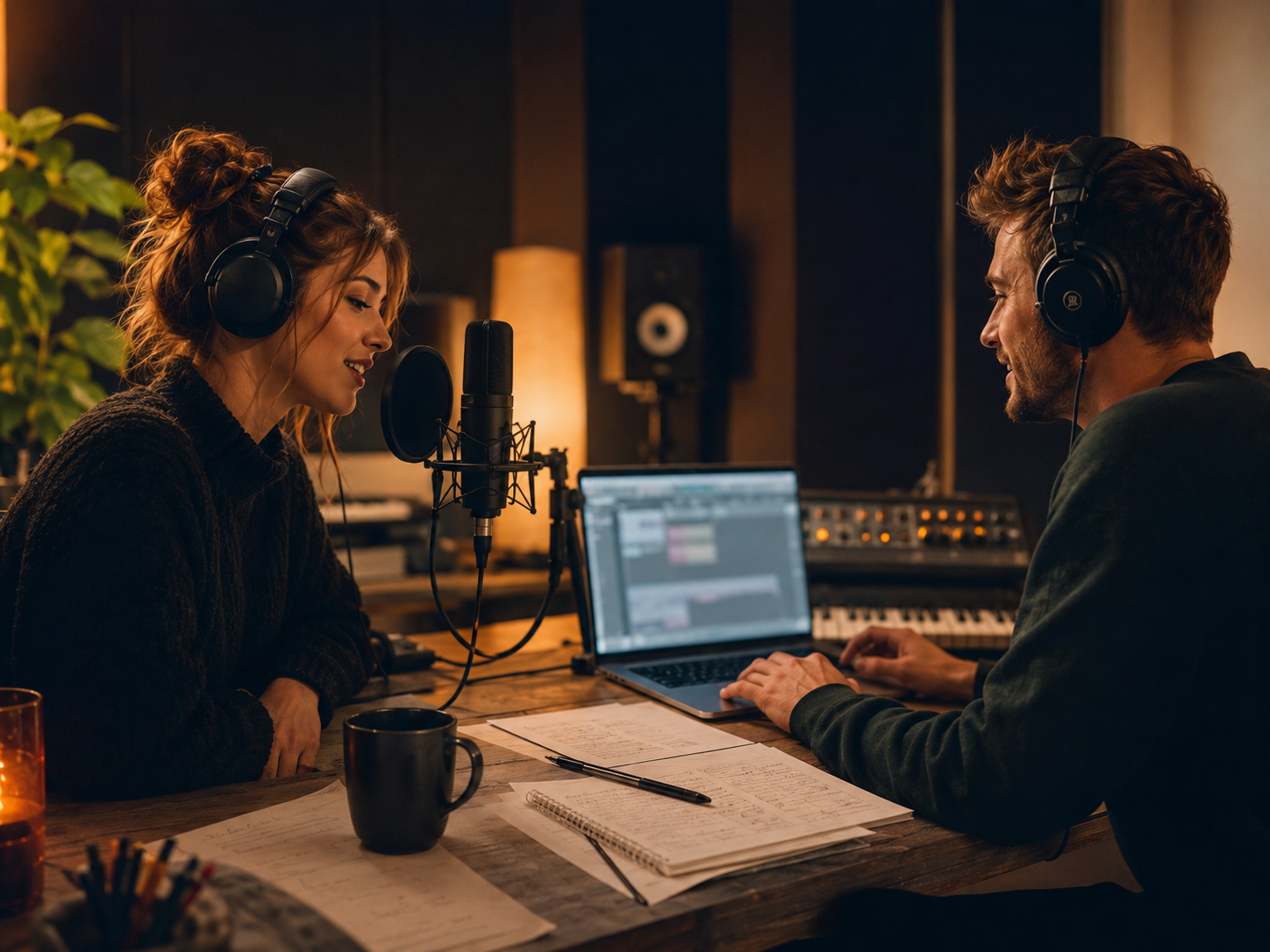 Zangeres in studio